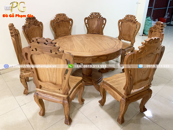 Thông tin kích thước bộ bàn ăn chạm hoa lá tây