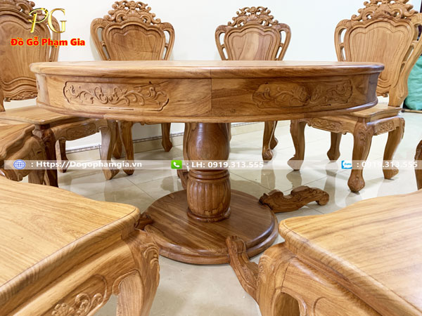 Thông tin kích thước bộ bàn ăn chạm hoa lá tây