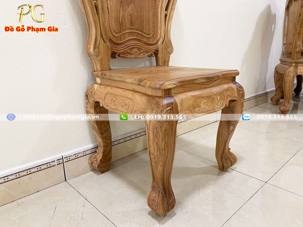 Hình ảnh chi tiết bộ bàn ghế ăn chạm hoa lá tây