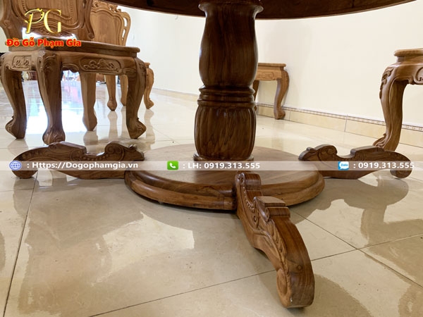 Thông tin kích thước bộ bàn ăn chạm hoa lá tây