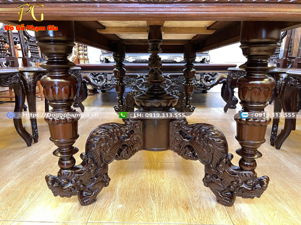 Thông tin kích thước bộ bàn ăn cù lá chạm hoa lá tây