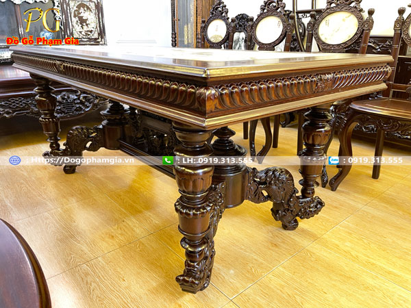 Thông tin kích thước bộ bàn ăn cù lá chạm hoa lá tây