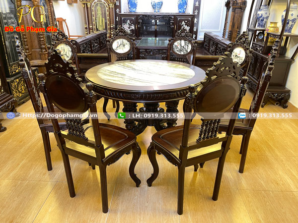 Thông tin kích thước bàn ăn chạm hoa lá tây