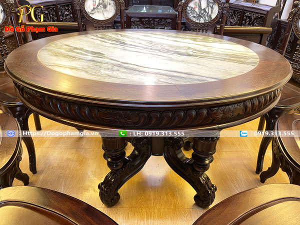 Thông tin kích thước bàn ăn chạm hoa lá tây