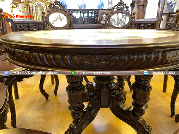 Thông tin kích thước bàn ăn chạm hoa lá tây