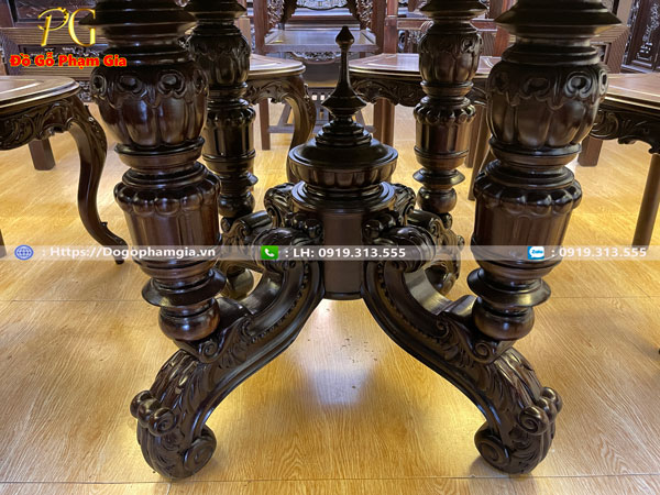 Thông tin kích thước bàn ăn chạm hoa lá tây