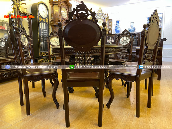 Mua bàn ghế ăn louis hoa lá tây gỗ gụ tại Đồ Gỗ Phạm Gia