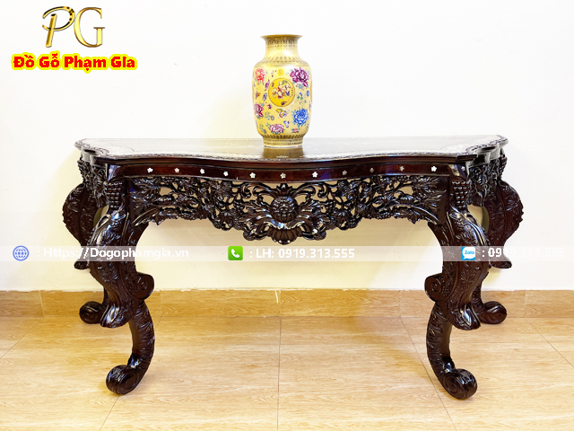 Bàn Bán Nguyệt Louis Gỗ Gụ Cẩn Ốc