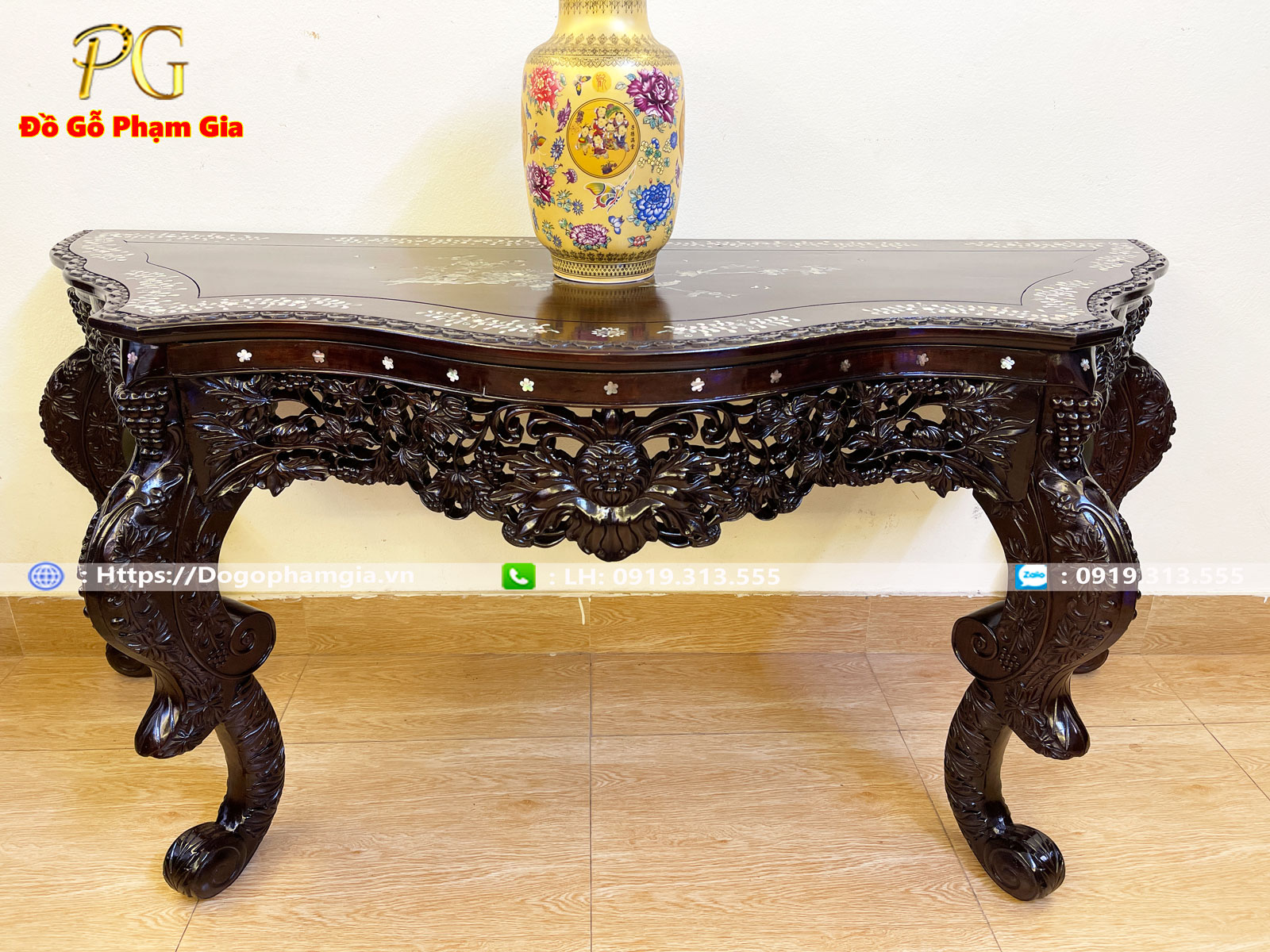 Bàn bán nguyệt louis gỗ gụ cẩn ốc Bàn bán nguyệt louis gỗ gụ cẩn ốc