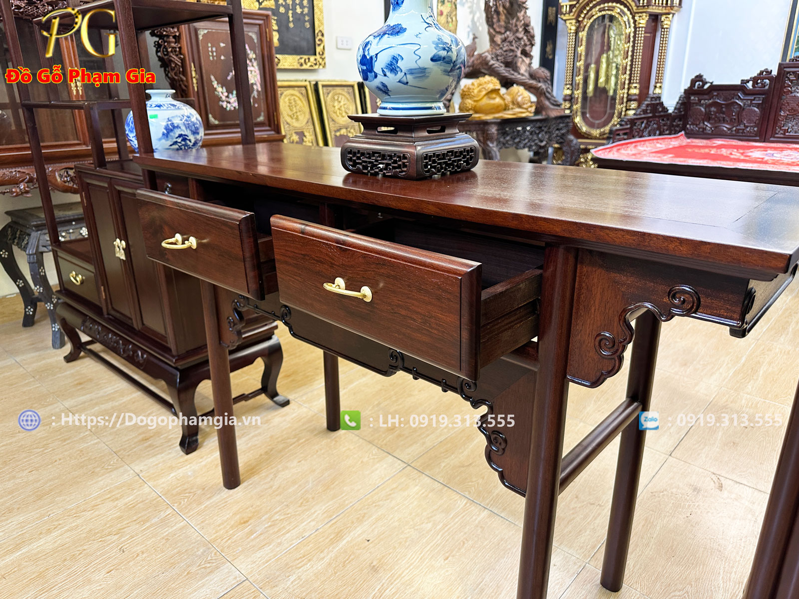 Thông tin kích thước bàn bày đồ lối tàu gỗ gụ