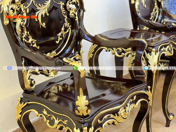 Hình ảnh chi tiết mẫu bàn ghế louis gỗ gụ sơn thiếp