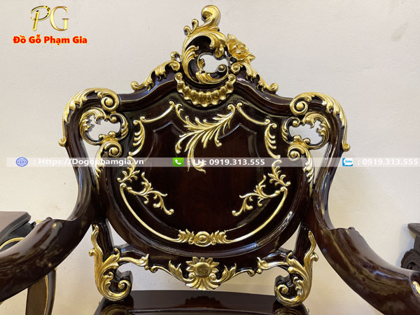 Hình ảnh chi tiết mẫu bàn ghế louis gỗ gụ sơn thiếp