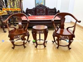 Bàn Ghế Minh Đế Tròn Gỗ Gụ 3 Món