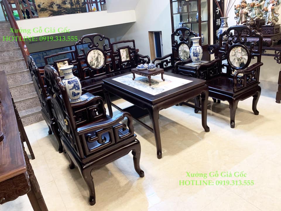 Hình ảnh chi tiết bàn ghế móc mỏ gỗ gụ 8 món