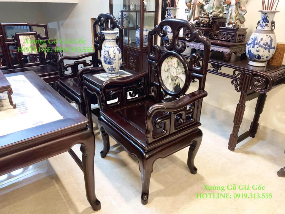 Hình ảnh chi tiết bàn ghế móc mỏ gỗ gụ 8 món