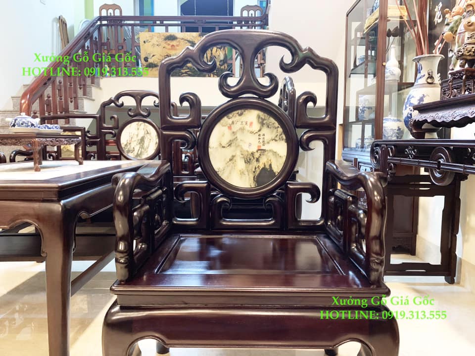 Hình ảnh chi tiết bàn ghế móc mỏ gỗ gụ 8 món