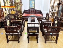 Bàn Ghế Vách Chạm Dắt Gỗ Gụ 