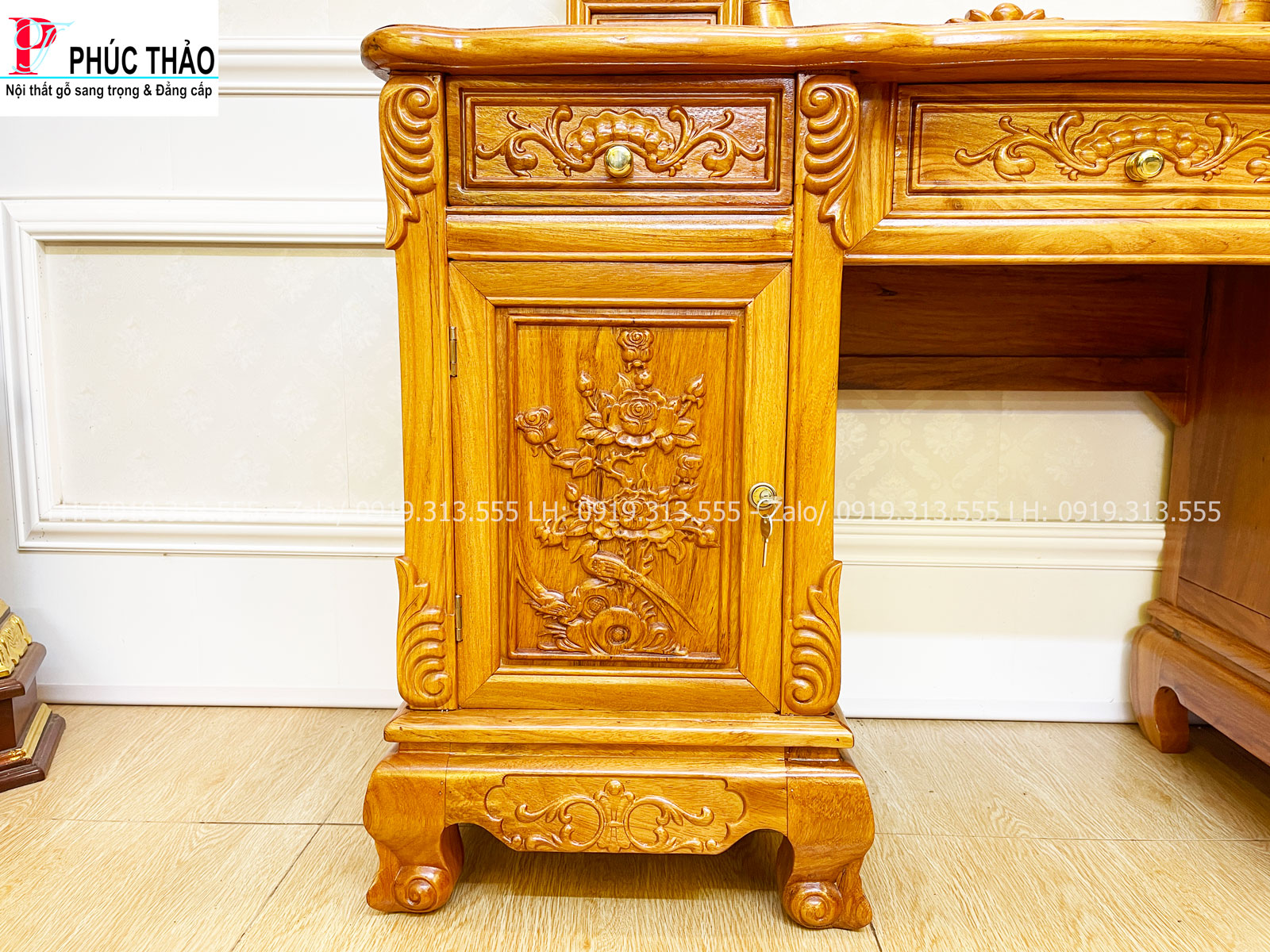 Thông tin kích thước bộ bàn trang điểm gỗ gõ