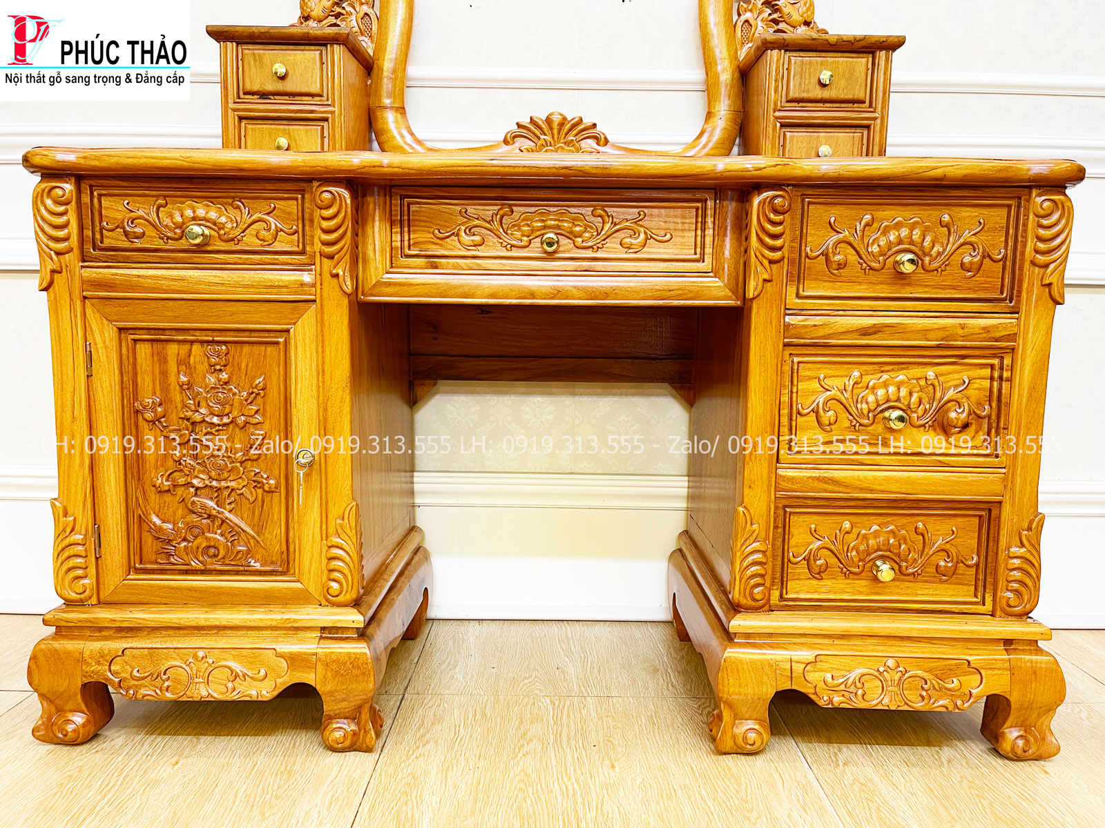 Thông tin kích thước bộ bàn trang điểm gỗ gõ