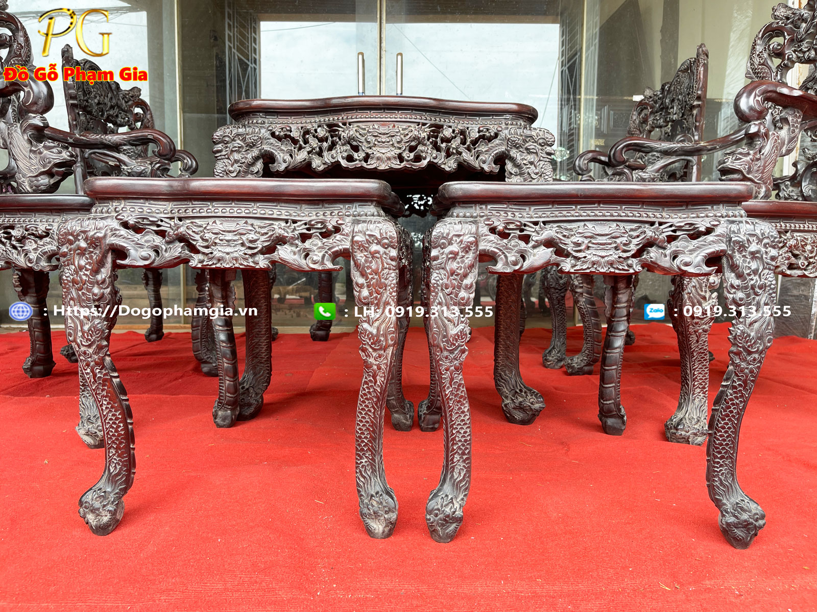 Đồ Gỗ Phạm Gia cơ sở sản xuất bàn ghế khánh rồng louis gỗ gụ