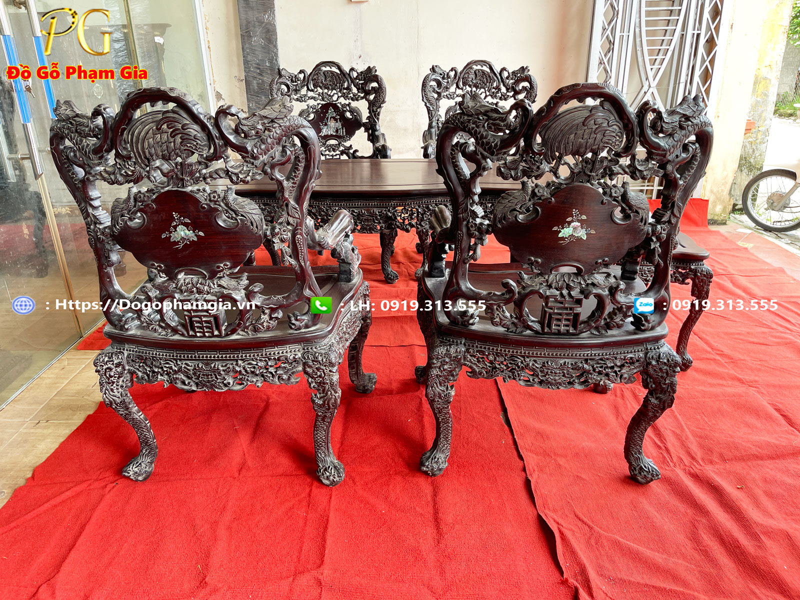 Hình ảnh chi tiết bộ bàn ghế louis khánh rồng gỗ gụ