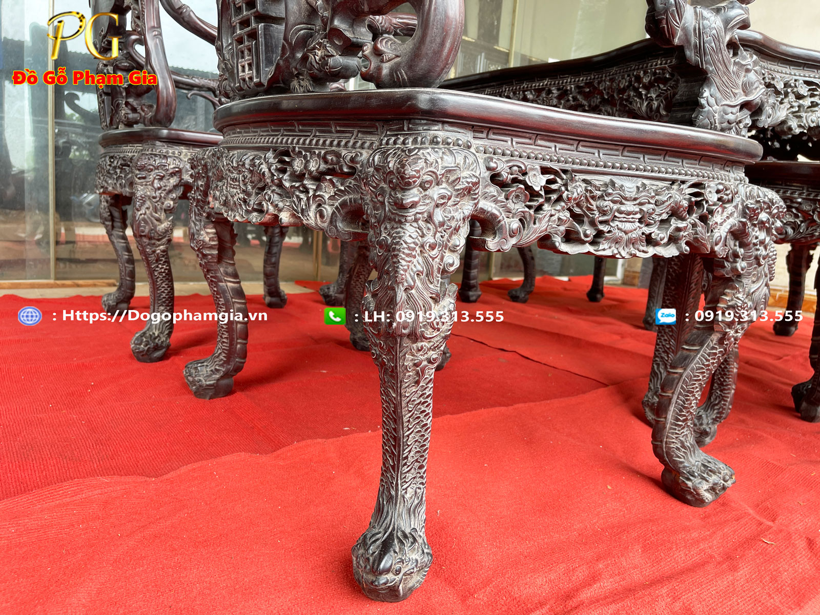 Hình ảnh chi tiết bộ bàn ghế louis khánh rồng gỗ gụ