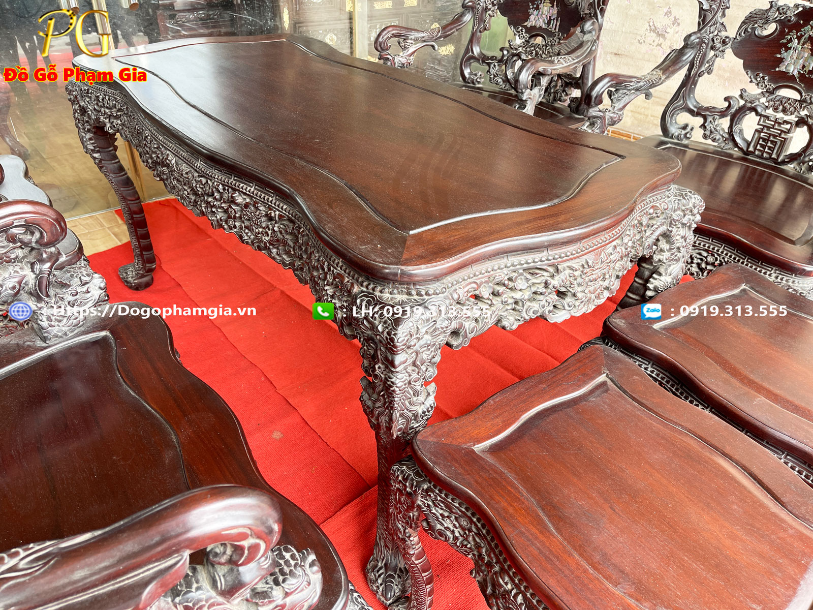 Thông tin chi tiết bộ bàn ghế louis khánh rồng gỗ gụ