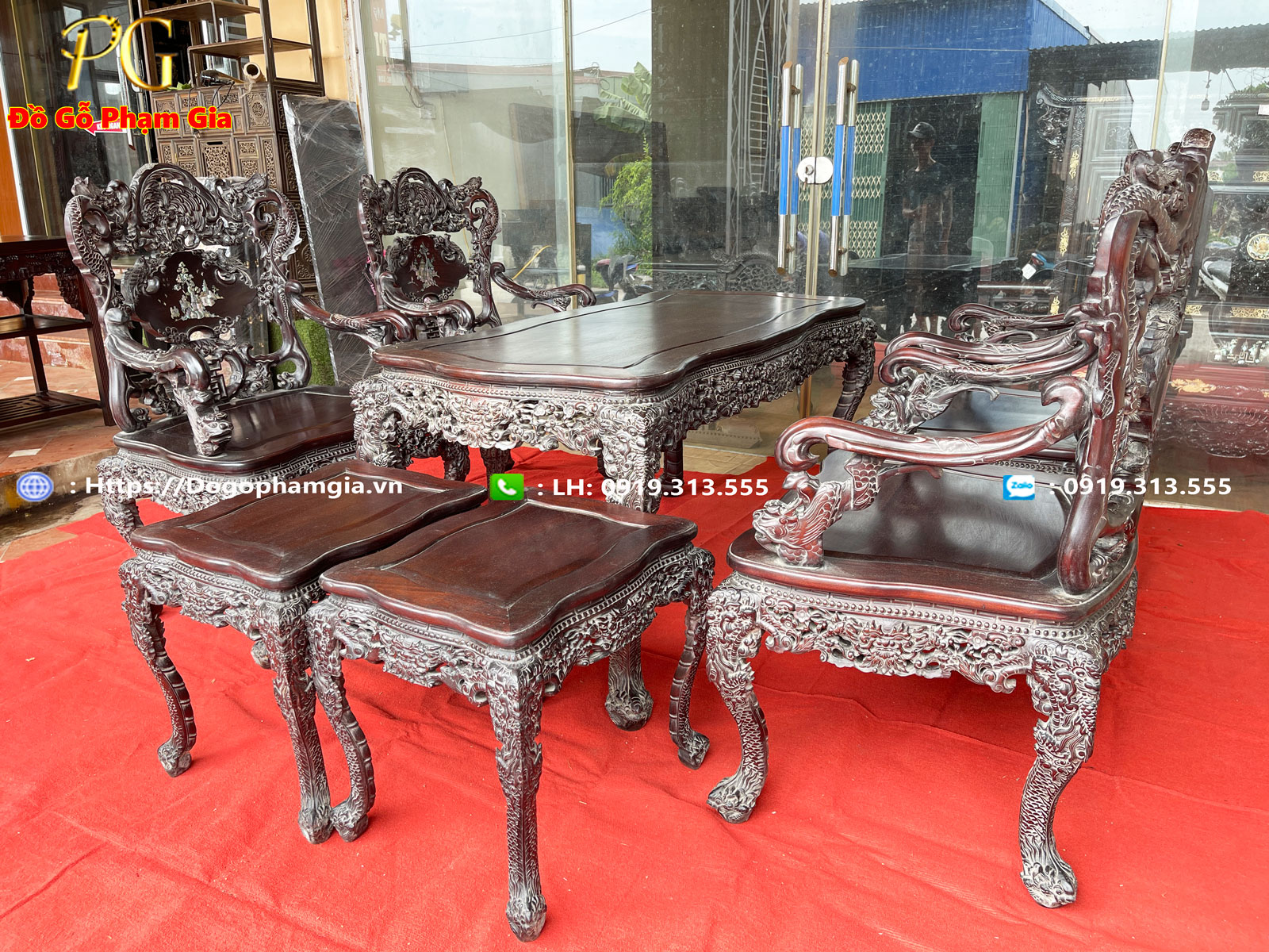 Thông tin chi tiết bộ bàn ghế louis khánh rồng gỗ gụ