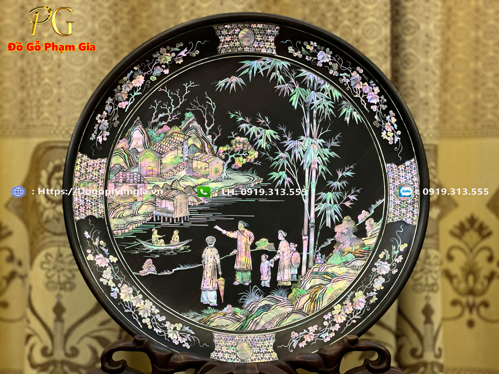 Hình ảnh chi tiết đĩa gỗ khảm tích