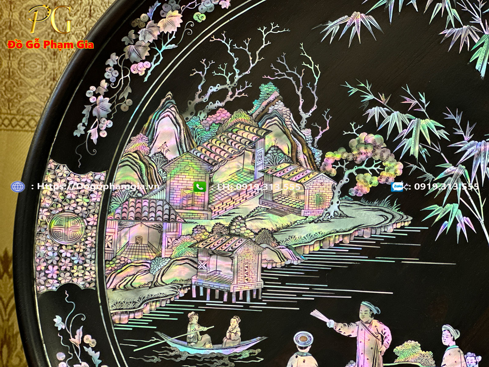 Hình ảnh chi tiết đĩa gỗ khảm tích