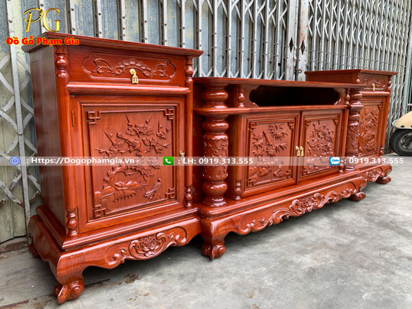 Hình ảnh chi tiết kệ tivi nho sóc gỗ hương