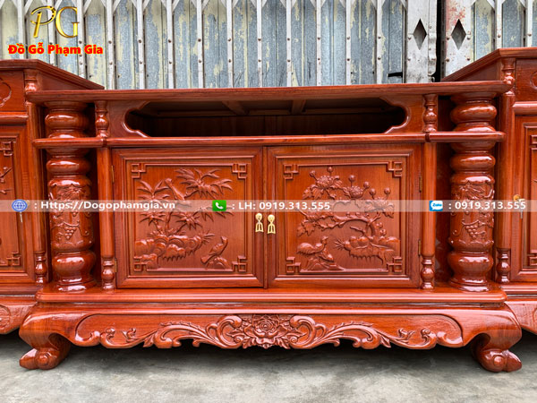 Hình ảnh chi tiết kệ tivi nho sóc gỗ hương