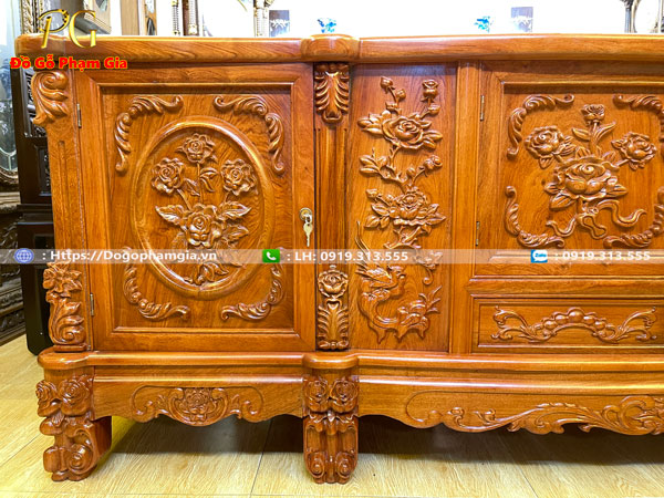 Thông tin kích thước kệ tivi gỗ hương chạm hoa hồng