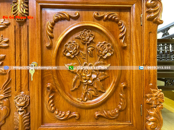 Thông tin kích thước kệ tivi gỗ hương chạm hoa hồng