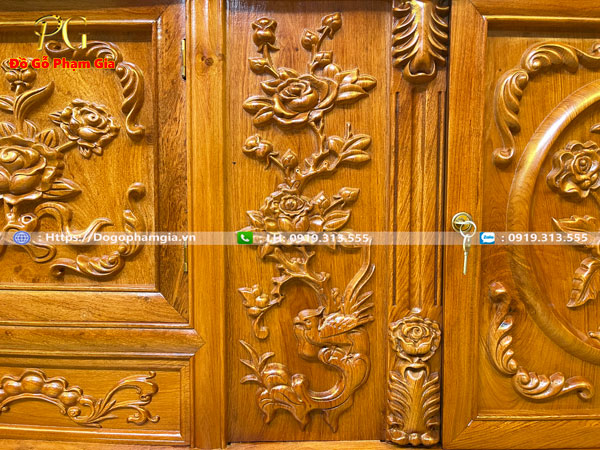 Thông tin kích thước kệ tivi gỗ hương chạm hoa hồng