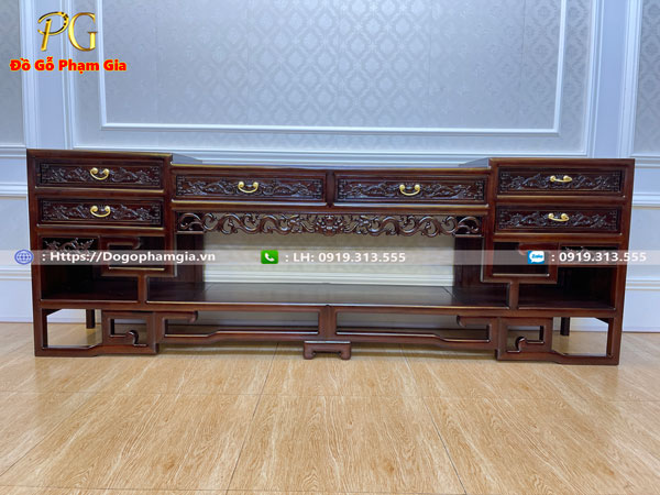 Kệ tivi móc mỏ gỗ gụ KT07