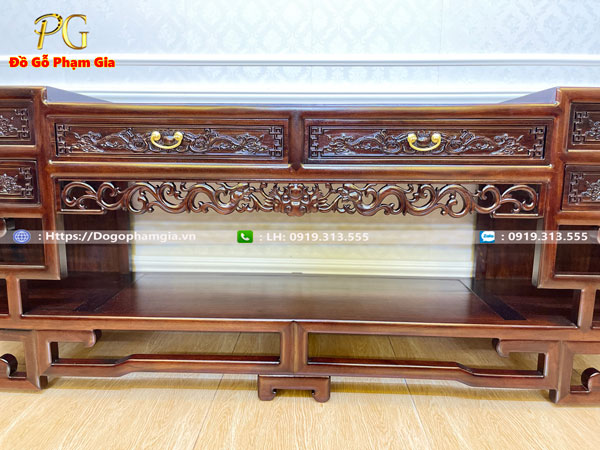 Kệ tivi móc mỏ gỗ gụ KT07