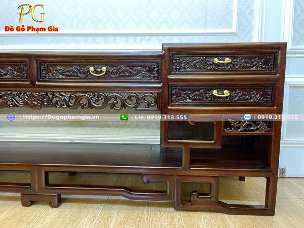 Kệ tivi móc mỏ gỗ gụ KT07