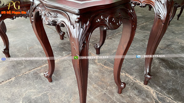 Thông tin kích thước mẫu bàn ghế louis chạm hoa lá tây