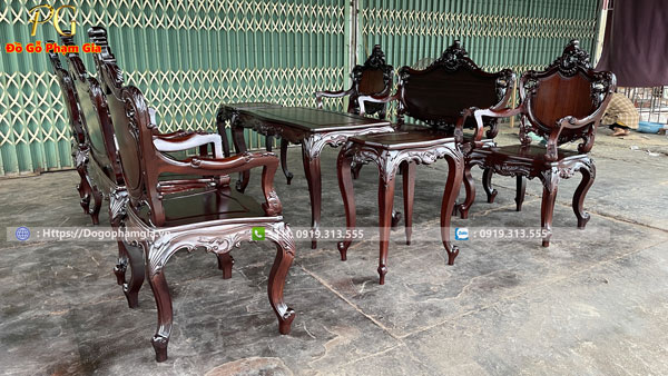 Thông tin kích thước mẫu bàn ghế louis chạm hoa lá tây