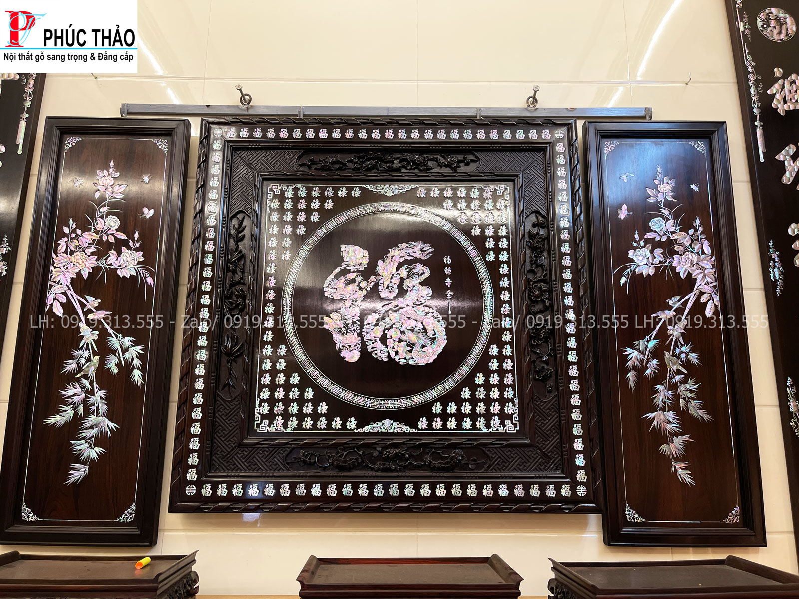 Hình ảnh chi tiết tranh bách phúc chữ hóa cẩn ốc