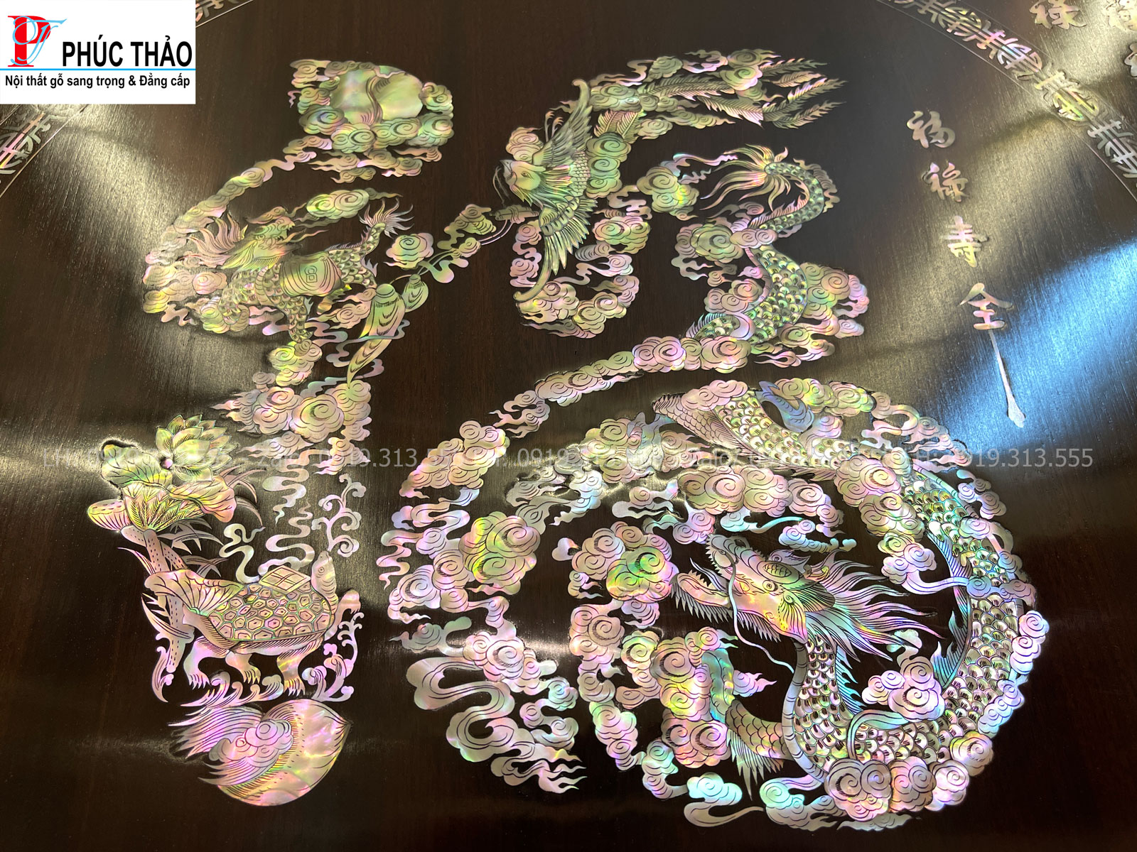 Hình ảnh chi tiết tranh bách phúc chữ hóa cẩn ốc