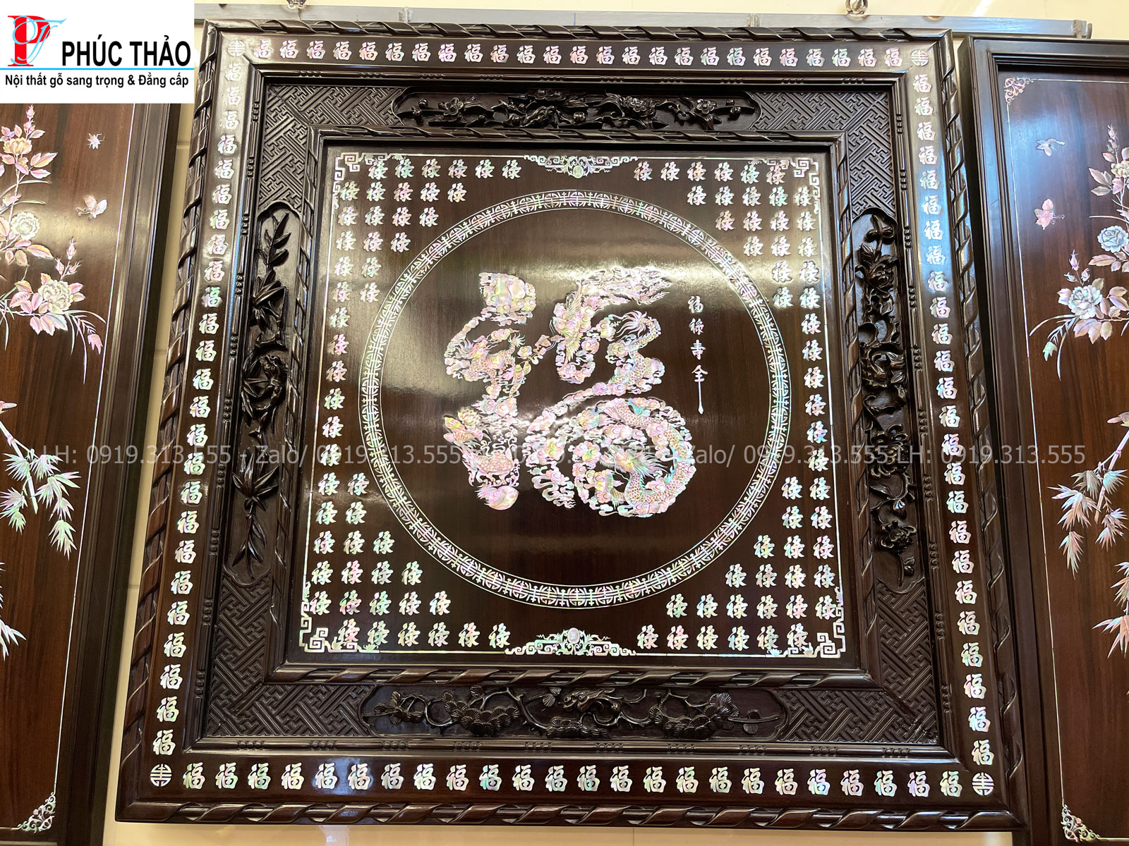 Thông tin kích thước tranh bách phúc cẩn ốc gỗ gụ