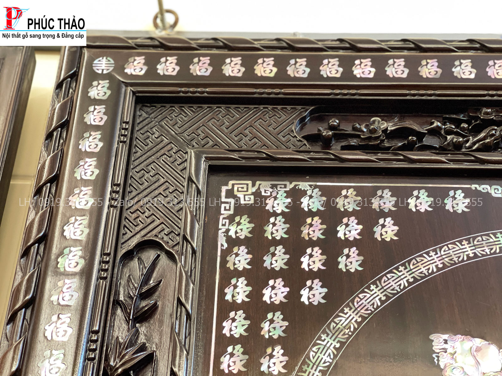 Thông tin kích thước tranh bách phúc cẩn ốc gỗ gụ