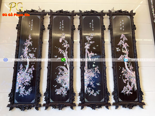 Thông tin kích thước tranh tứ quý gỗ gụ cẩn ốc