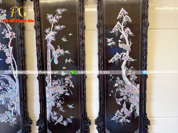 Thông tin kích thước tranh tứ quý gỗ gụ cẩn ốc