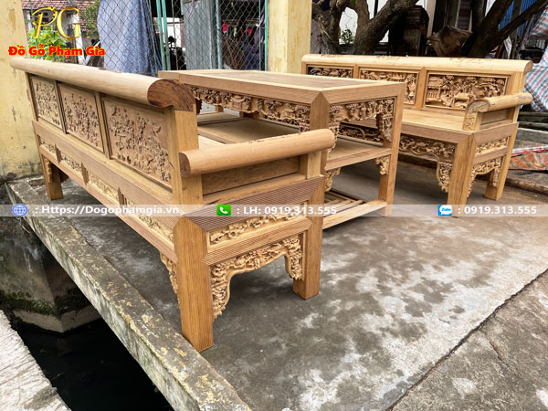 Hình ảnh chi tiết bộ trường kỷ chạm tích