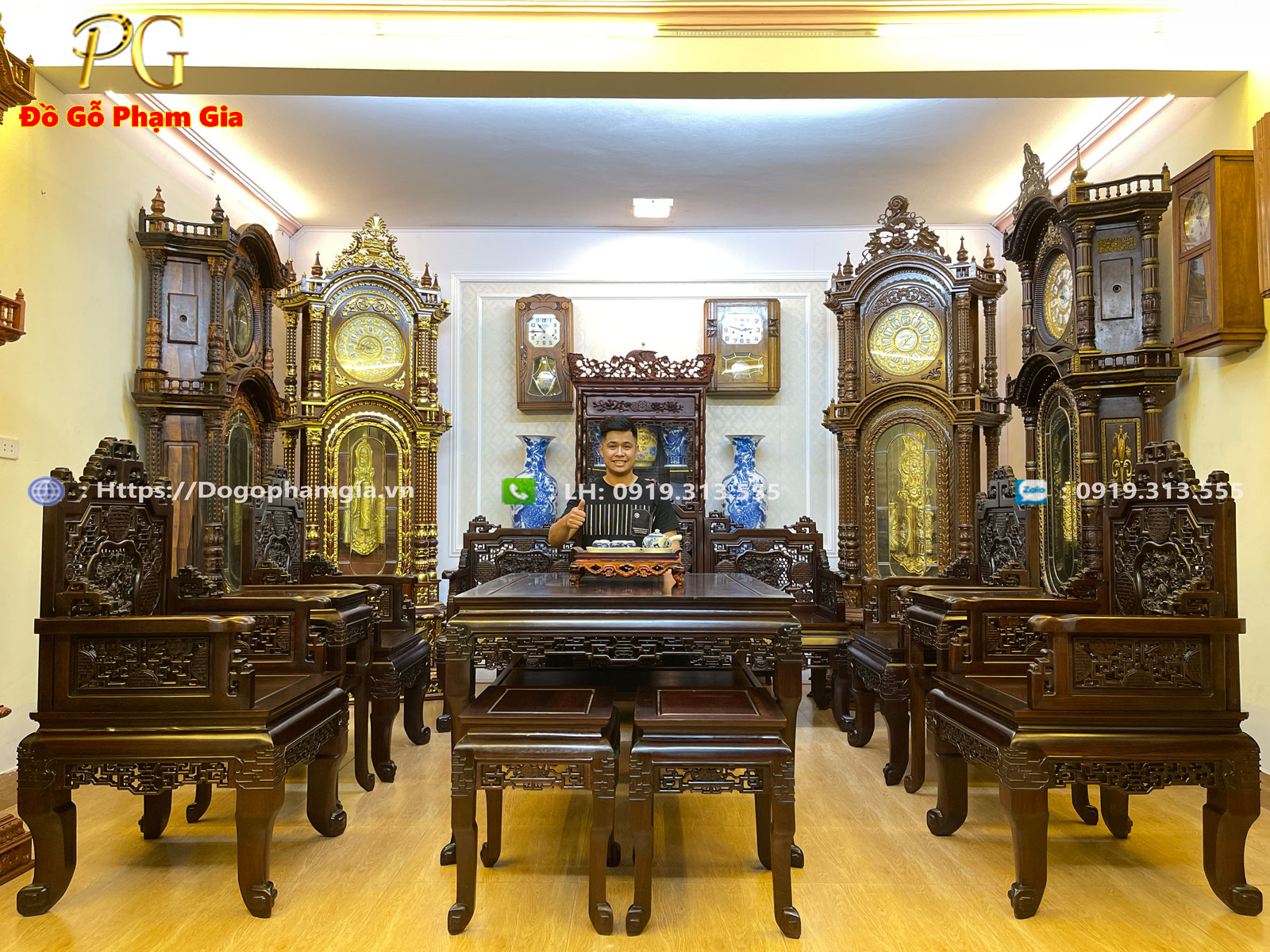 Thông tin chi tiết bộ trường kỷ ngũ lân gỗ gụ 10 món