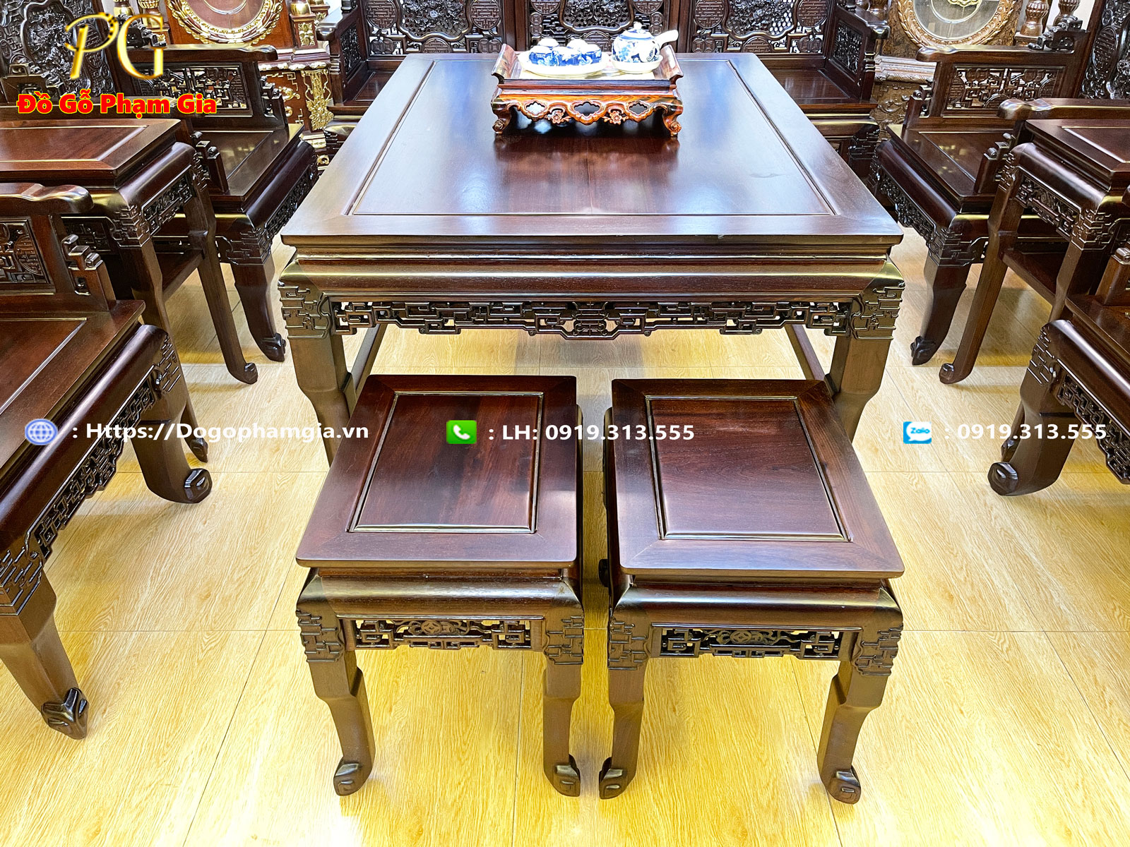 Hình ảnh bô ngũ lân vờn cầu gỗ gụ