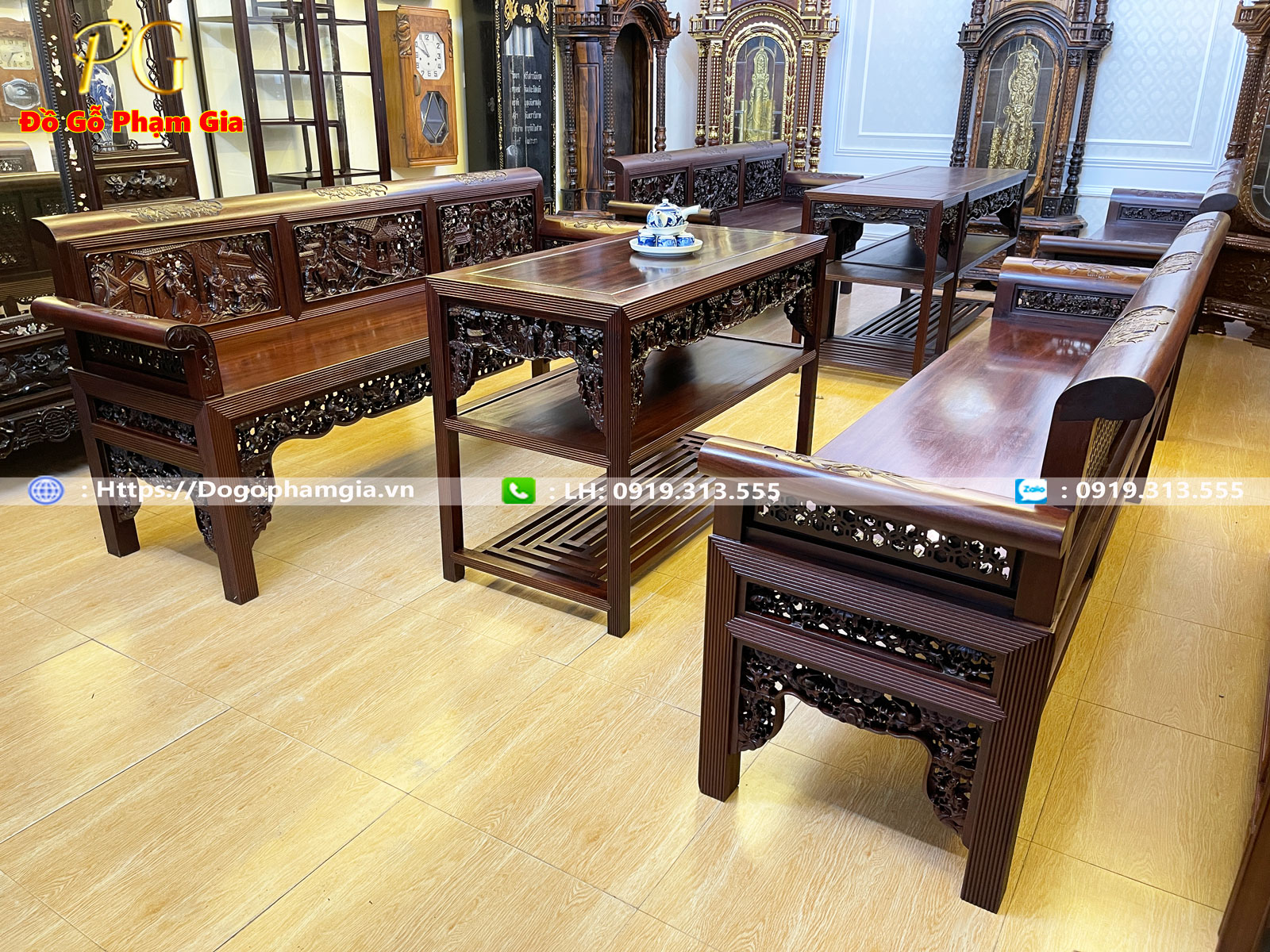 Thông tin chi tiết bộ trường kỷ chạm tích tam quốc